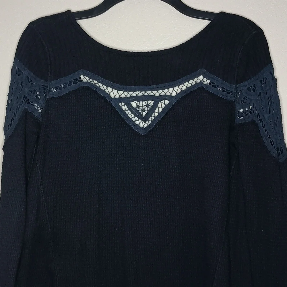 Free People Black Day Dream Lace Thermal Top
